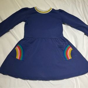 Long sleeve rainbow pocket Navy Mini Bowden sweatshirt dress girls size 6-7 y